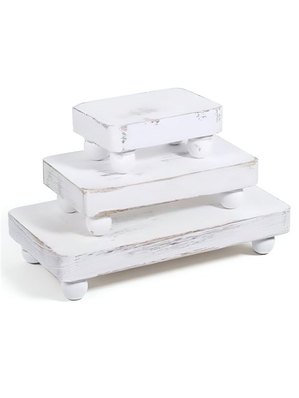 3 Pcs Wooden Risers for Decor, Tiered Wood Pedestal Stands with Legs - White